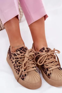 Clearance Boto Sneakersy Damskie Ze Zdobieniem Na Platformie Panterka Brązowe Eanneth