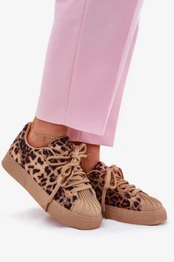 Clearance Boto Sneakersy Damskie Ze Zdobieniem Na Platformie Panterka Brązowe Eanneth
