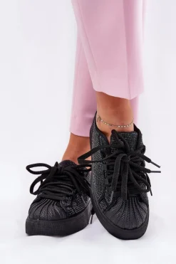 Boto Sneakersy Damskie*Sneakersy Damskie Ze Zdobieniem Na Platformie Czarne Eanneth