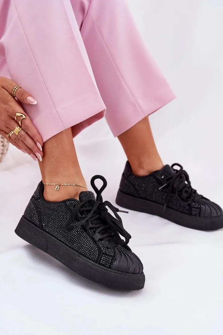 Boto Sneakersy Damskie*Sneakersy Damskie Ze Zdobieniem Na Platformie Czarne Eanneth