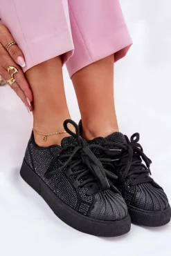 Boto Sneakersy Damskie*Sneakersy Damskie Ze Zdobieniem Na Platformie Czarne Eanneth