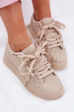 Online Boto Sneakersy Damskie Ze Zdobieniem Na Platformie Beżowe Eanneth Beżowy