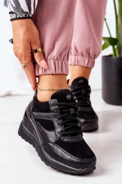 Evento Sneakersy Damskie*Sneakersy Na Koturnie Czarne Temida