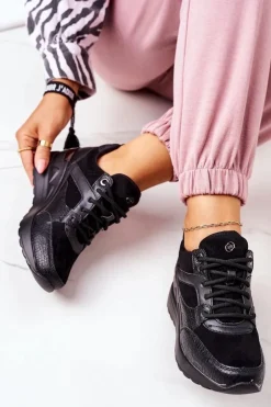 Evento Sneakersy Damskie*Sneakersy Na Koturnie Czarne Temida