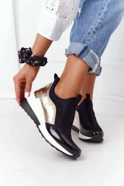 Outlet Evento Sneakersy Na Koturnie Czarno-Złote City Beat