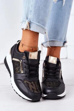 Damskie Boto Sneakersy Na Koturnie Czarne Weekend