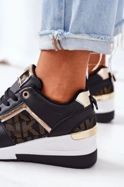 Damskie Boto Sneakersy Na Koturnie Czarne Weekend