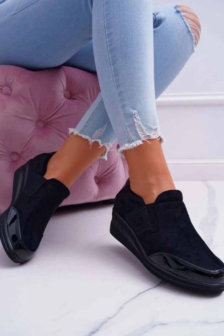 Buty Sergio Leone Sneakersy Damskie*Sneakersy Na Koturnie Sergio Leone PB225 Czarne