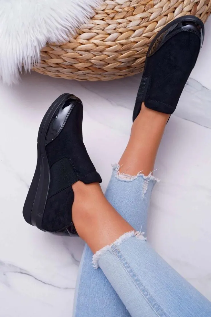 Buty Sergio Leone Sneakersy Damskie*Sneakersy Na Koturnie Sergio Leone PB225 Czarne