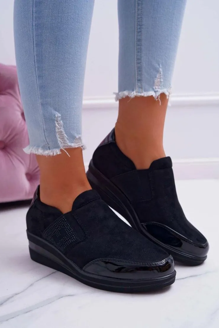 Buty Sergio Leone Sneakersy Damskie*Sneakersy Na Koturnie Sergio Leone PB225 Czarne