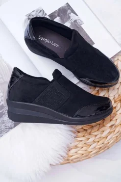 Buty Sergio Leone Sneakersy Damskie*Sneakersy Na Koturnie Sergio Leone PB225 Czarne