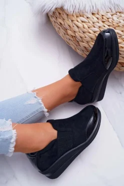 Buty Sergio Leone Sneakersy Damskie*Sneakersy Na Koturnie Sergio Leone PB225 Czarne