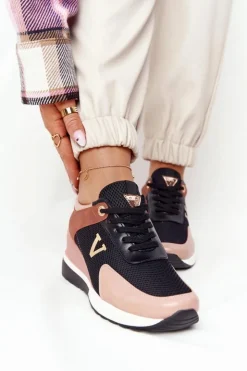Damskie Buty damskie Vinceza Sneakersy Na Koturnie Vinceza 10590 Czarno-Różowe