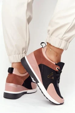Damskie Buty damskie Vinceza Sneakersy Na Koturnie Vinceza 10590 Czarno-Różowe