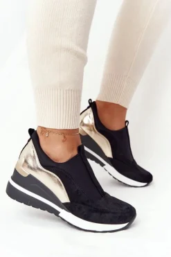 Buty damskie Vinceza Sneakersy Damskie*Sneakersy Na Koturnie Wsuwane Vinceza 10593 Czarno-Złote