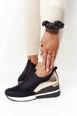 Buty damskie Vinceza Sneakersy Damskie*Sneakersy Na Koturnie Wsuwane Vinceza 10593 Czarno-Złote