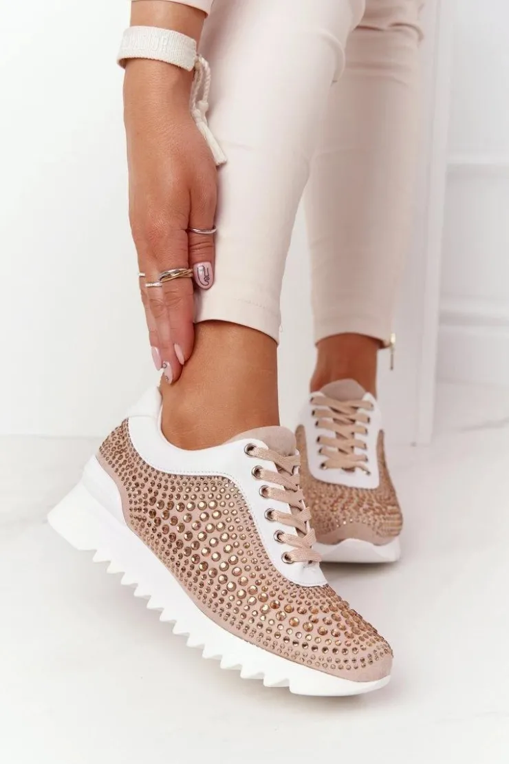 Sale Boto Sneakersy Na Koturnie Z Cekinami Lu Boo Beżowe