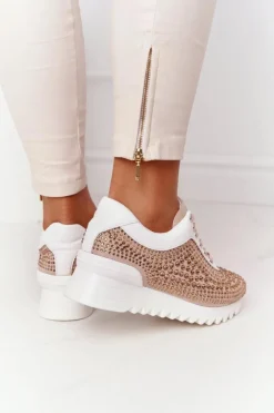 Sale Boto Sneakersy Na Koturnie Z Cekinami Lu Boo Beżowe