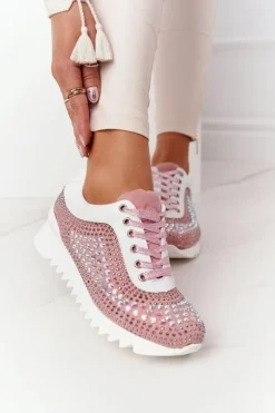 Boto Sneakersy Damskie*Sneakersy Na Koturnie Z Cekinami Lu Boo Różowe