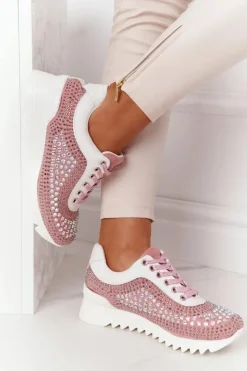 Boto Sneakersy Damskie*Sneakersy Na Koturnie Z Cekinami Lu Boo Różowe