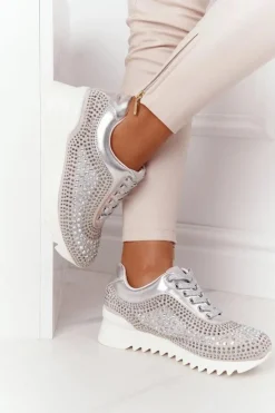 Damskie Boto Sneakersy Na Koturnie Z Cekinami Lu Boo Srebrne
