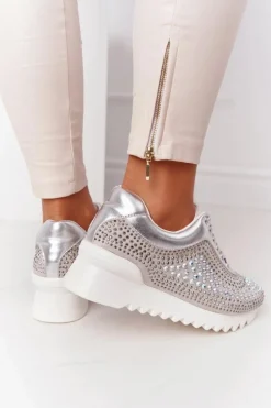 Damskie Boto Sneakersy Na Koturnie Z Cekinami Lu Boo Srebrne