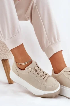 Boto Buty Sportowe Na Platformie|Sneakersy Damskie*Sneakersy Na Masywnej Platformie Gładkie Beżowe Tirvanis