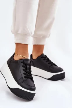 Damskie Boto Sneakersy Na Masywnej Platformie Gładkie Czarne Tirvanis
