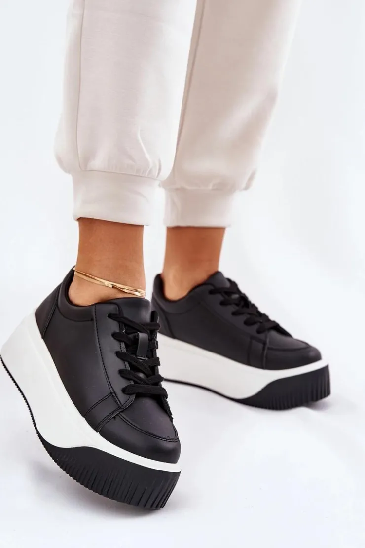 Damskie Boto Sneakersy Na Masywnej Platformie Gładkie Czarne Tirvanis