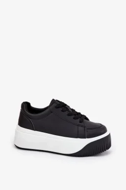 Damskie Boto Sneakersy Na Masywnej Platformie Gładkie Czarne Tirvanis