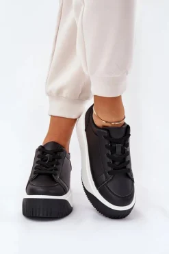 Damskie Boto Sneakersy Na Masywnej Platformie Gładkie Czarne Tirvanis
