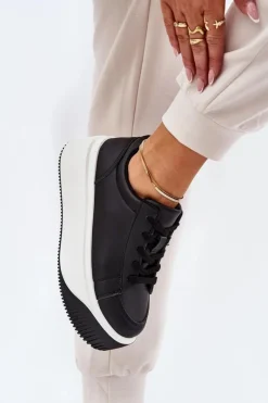 Damskie Boto Sneakersy Na Masywnej Platformie Gładkie Czarne Tirvanis