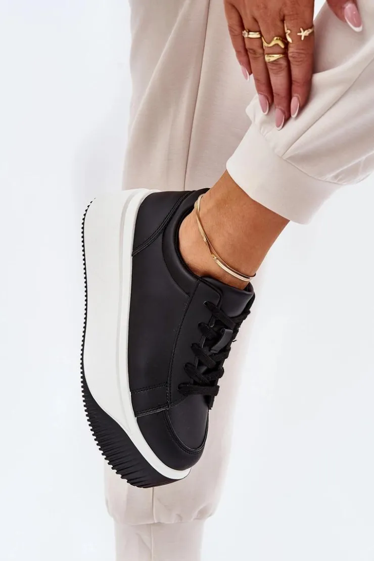 Damskie Boto Sneakersy Na Masywnej Platformie Gładkie Czarne Tirvanis