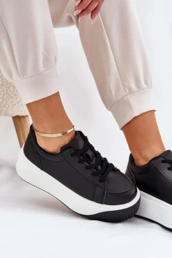Damskie Boto Sneakersy Na Masywnej Platformie Gładkie Czarne Tirvanis