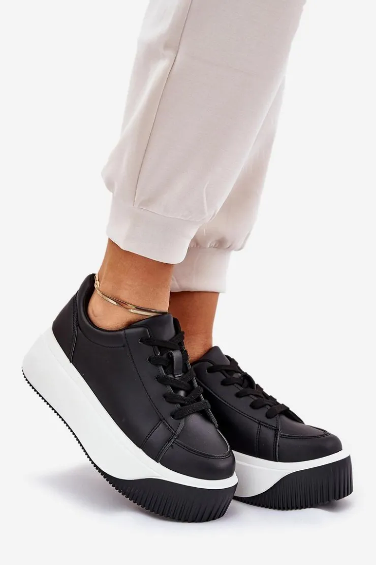 Damskie Boto Sneakersy Na Masywnej Platformie Gładkie Czarne Tirvanis