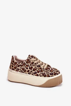 Damskie Boto Sneakersy Na Masywnej Platformie Panterka Brązowe Tirvanis