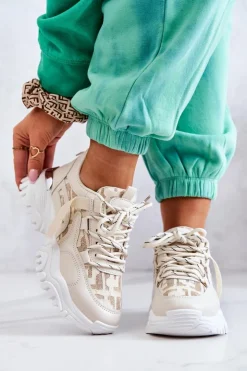 Damskie Boto Sneakersy Na Masywnej Podeszwie Beżowe Your Style