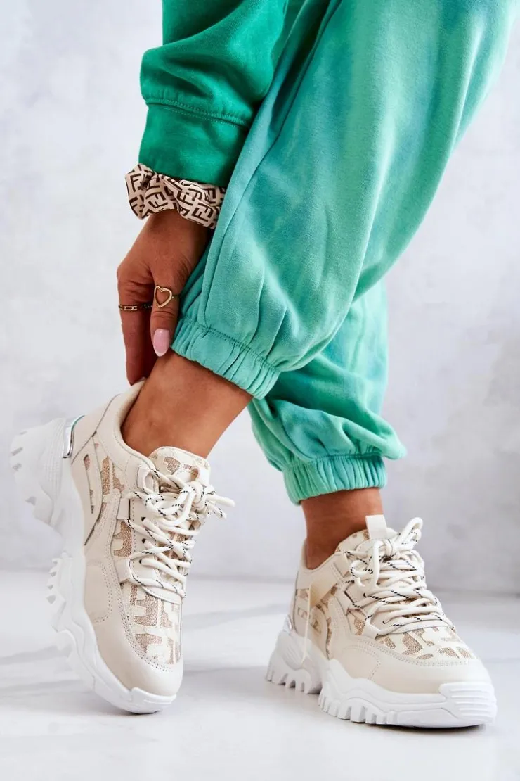 Damskie Boto Sneakersy Na Masywnej Podeszwie Beżowe Your Style