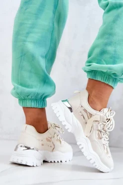 Damskie Boto Sneakersy Na Masywnej Podeszwie Beżowe Your Style