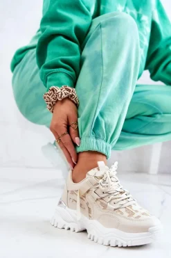 Damskie Boto Sneakersy Na Masywnej Podeszwie Beżowe Your Style