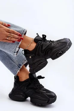 GOE Sneakersy Damskie*Sneakersy Na Masywnej Podeszwie NN2N4045 Czarne