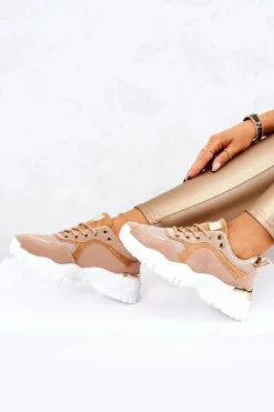 Boto Sneakersy Damskie*Sneakersy Na Platformie Brązowe Sallie