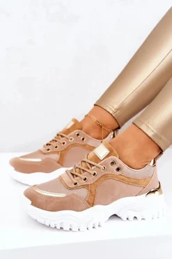 Boto Sneakersy Damskie*Sneakersy Na Platformie Brązowe Sallie