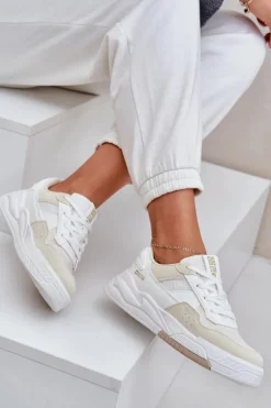 Damskie Big Star Shoes Sneakersy Na Platformie Big Star OO274A155 Biało-Beżowe