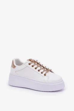 Boto Buty Sportowe Na Platformie|Sneakersy Damskie*Sneakersy Na Platformie Z Ozdobnymi Sznurówkami Biało-Złote Fonetha Biały