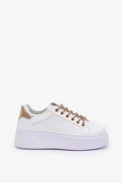 Boto Buty Sportowe Na Platformie|Sneakersy Damskie*Sneakersy Na Platformie Z Ozdobnymi Sznurówkami Biało-Złote Fonetha Biały