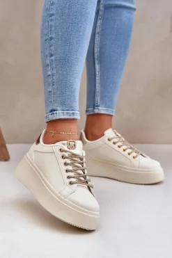 Boto Buty Sportowe Na Platformie|Sneakersy Damskie*Sneakersy Na Platformie Z Ozdobnymi Sznurówkami Beżowe Fonetha