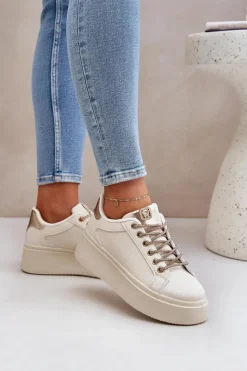 Boto Buty Sportowe Na Platformie|Sneakersy Damskie*Sneakersy Na Platformie Z Ozdobnymi Sznurówkami Beżowe Fonetha