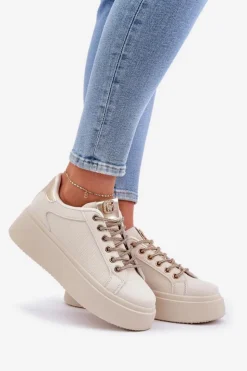 Boto Buty Sportowe Na Platformie|Sneakersy Damskie*Sneakersy Na Platformie Z Ozdobnymi Sznurówkami Beżowe Fonetha