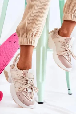 Clearance Boto Sneakersy Sportowe Buty Damskie Beżowe Someday Brązowy